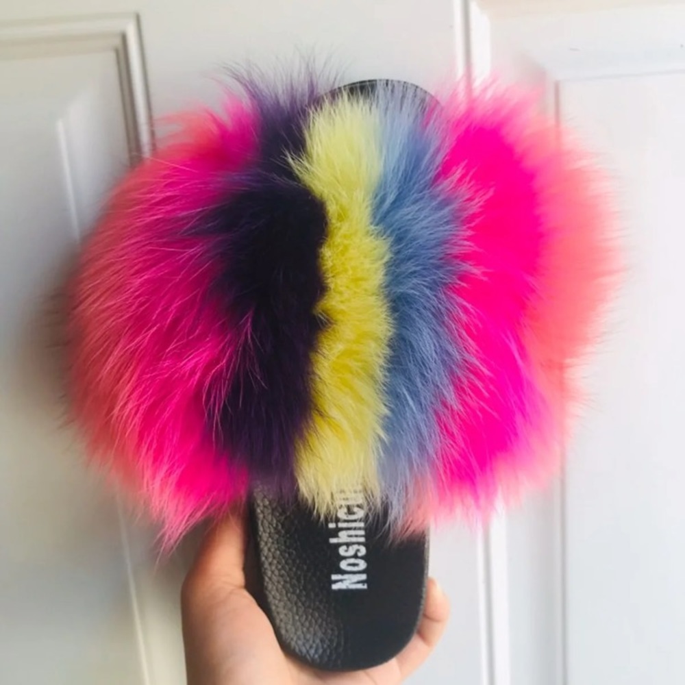 100% Real Raccoon fur slides